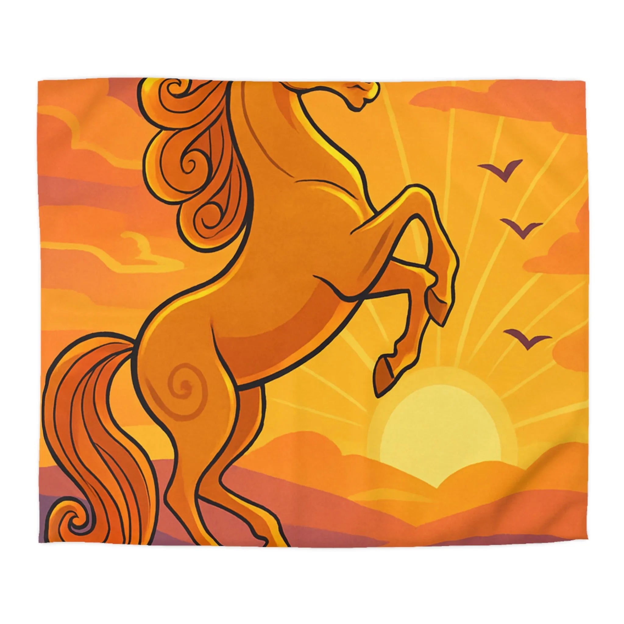 Housse de Couette Équestre Colorée : Cheval Cabré au Coucher de Soleil Artistique