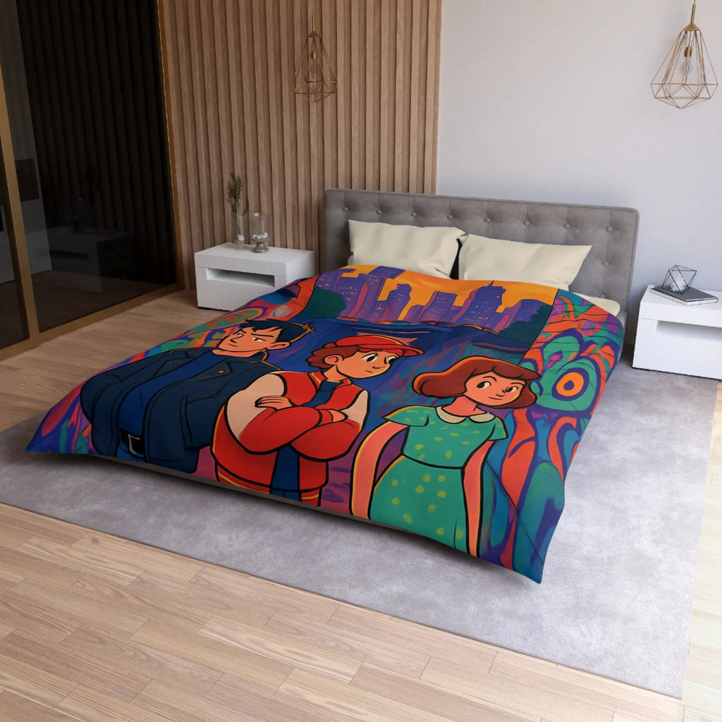 Exploration Urbaine Colorée Révélant Une Scène Enchantée de Graffiti avec Trois Adolescents