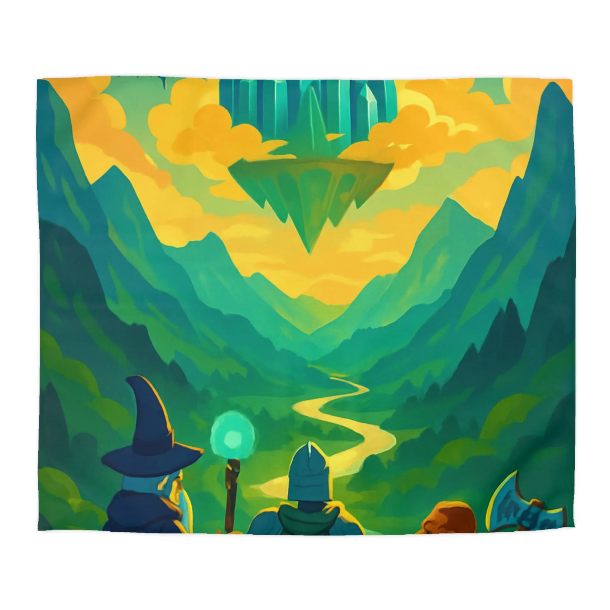 Housse de Couette Fantastique avec Vues Épiques de Cristal, Montagnes et Aventures Mythiques