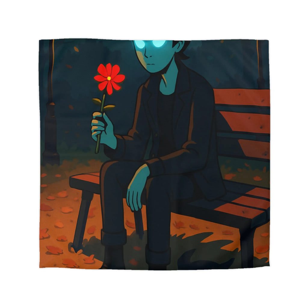 Housse de couette de parc nocturne mystérieux avec personnage sombre aux yeux lumineux