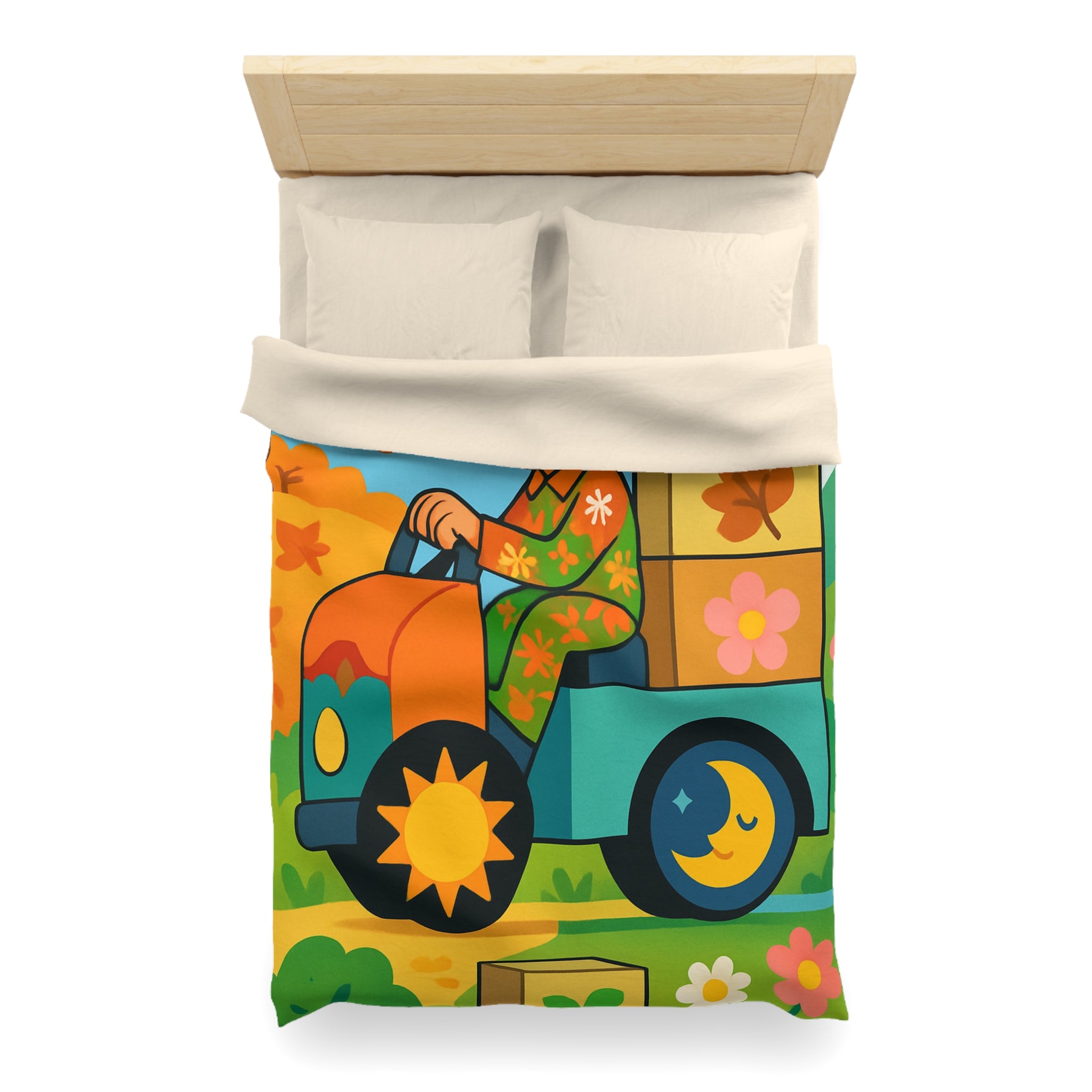 Housse de Couette Paisible Illustrant un Paysage Automnal avec Motifs Floraux et Naturels