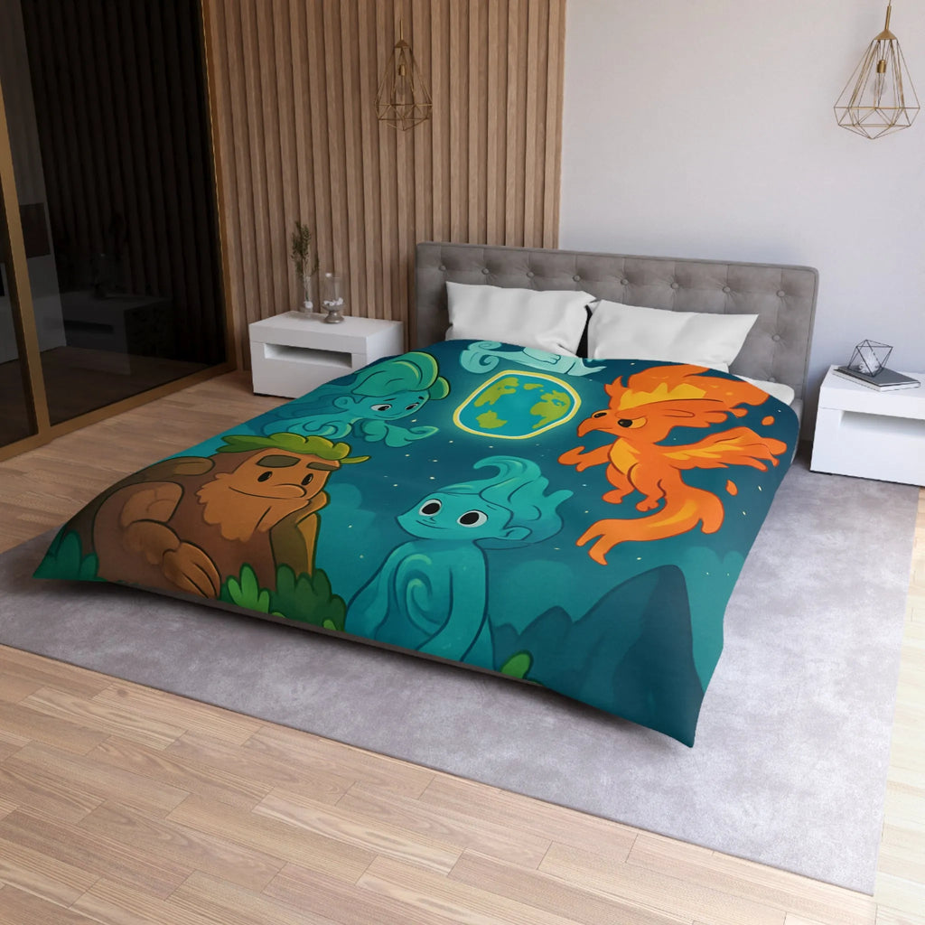 Housse de Couette Éléments Fantastiques pour Chambre Enfants avec Terre et Créatures Magiques
