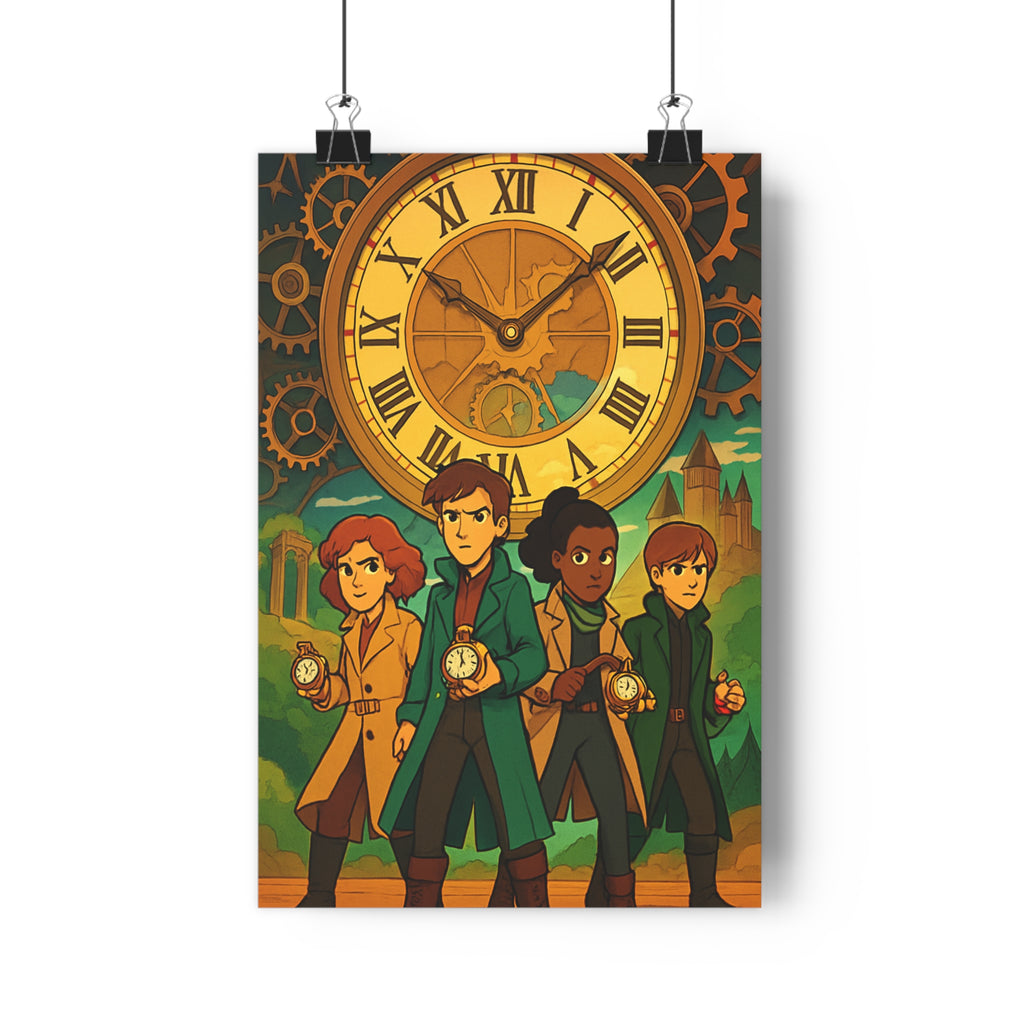 Poster décoratif steampunk anime cuivre or mystérieux intemporel salon chambre mur 30x46 personnages cadran