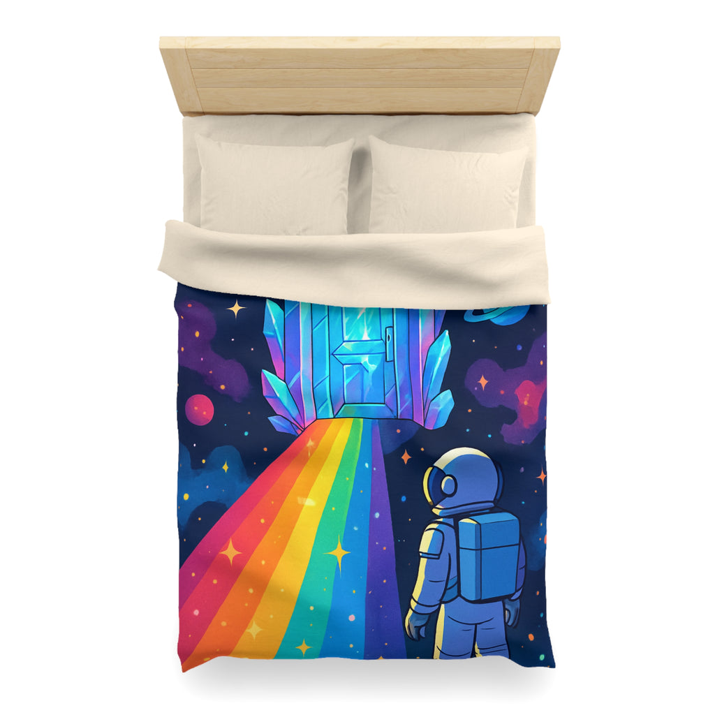 Housse de couette rêve cosmique : astronaute, porte de cristal et univers coloré