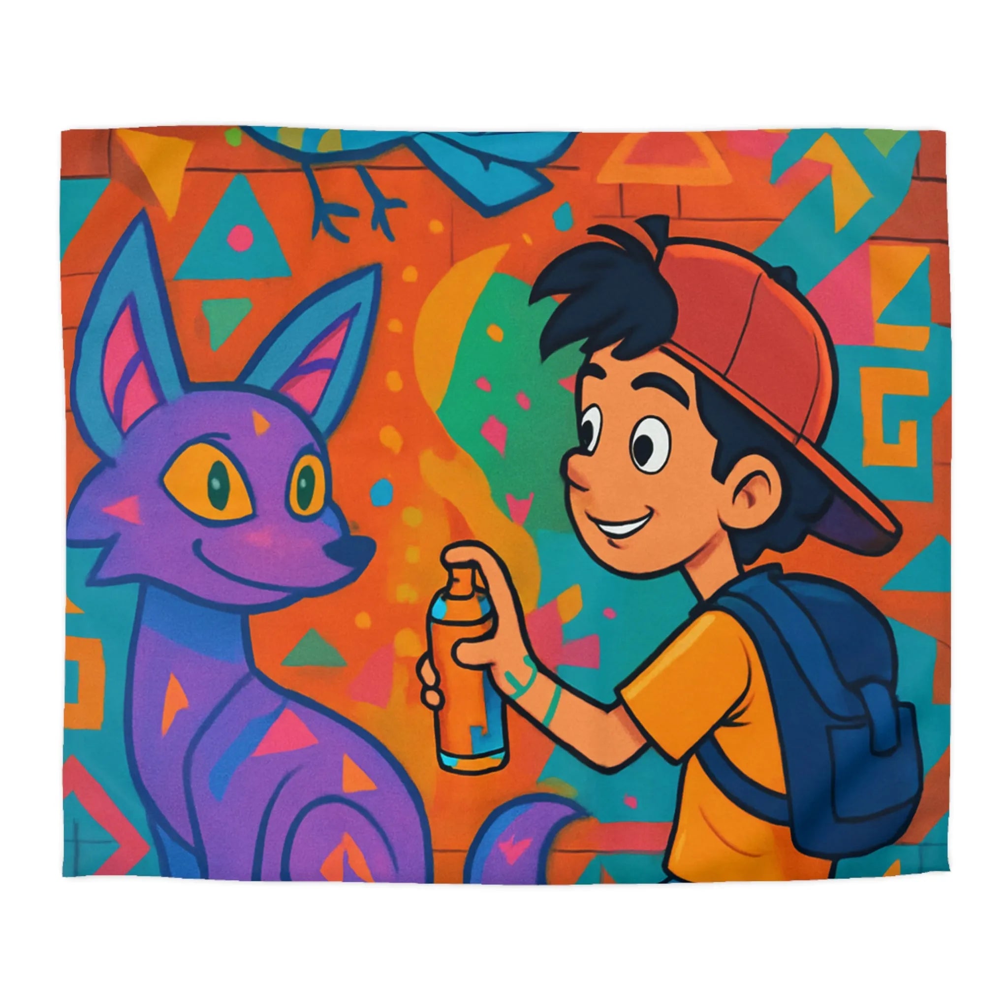 Housse de couette colorée pour enfant avec motifs graffiti et animaux urbains