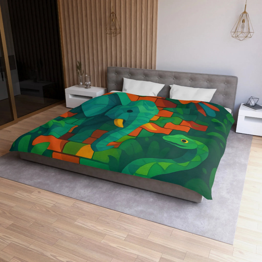 Housse de couette jungle vibrante avec éléphant, oiseau, serpent et feuillage luxuriant