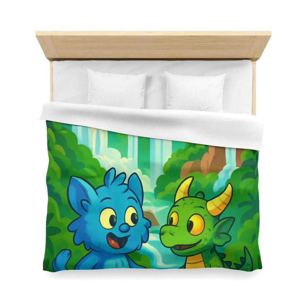 Housse de Couette Fantaisie Enfants Avec Animaux et Paysage Magique Coloré Vert et Bleu