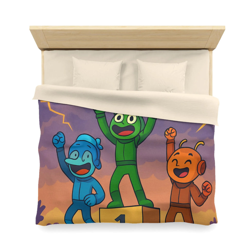 Housse de couette colorée avec podium de victoire et voitures exotiques dessinées