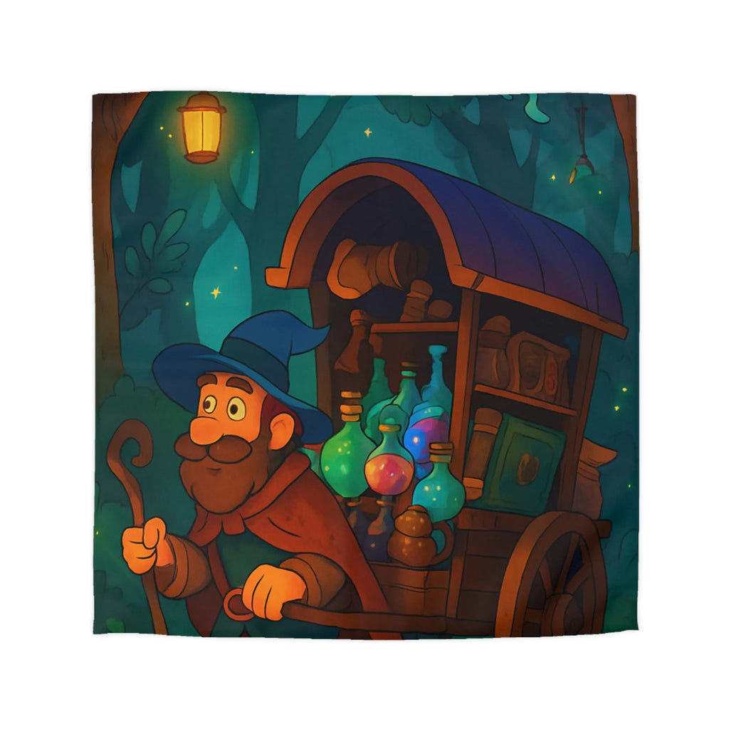 Housse de couette enchantée avec chariot de potions et créatures fantastiques