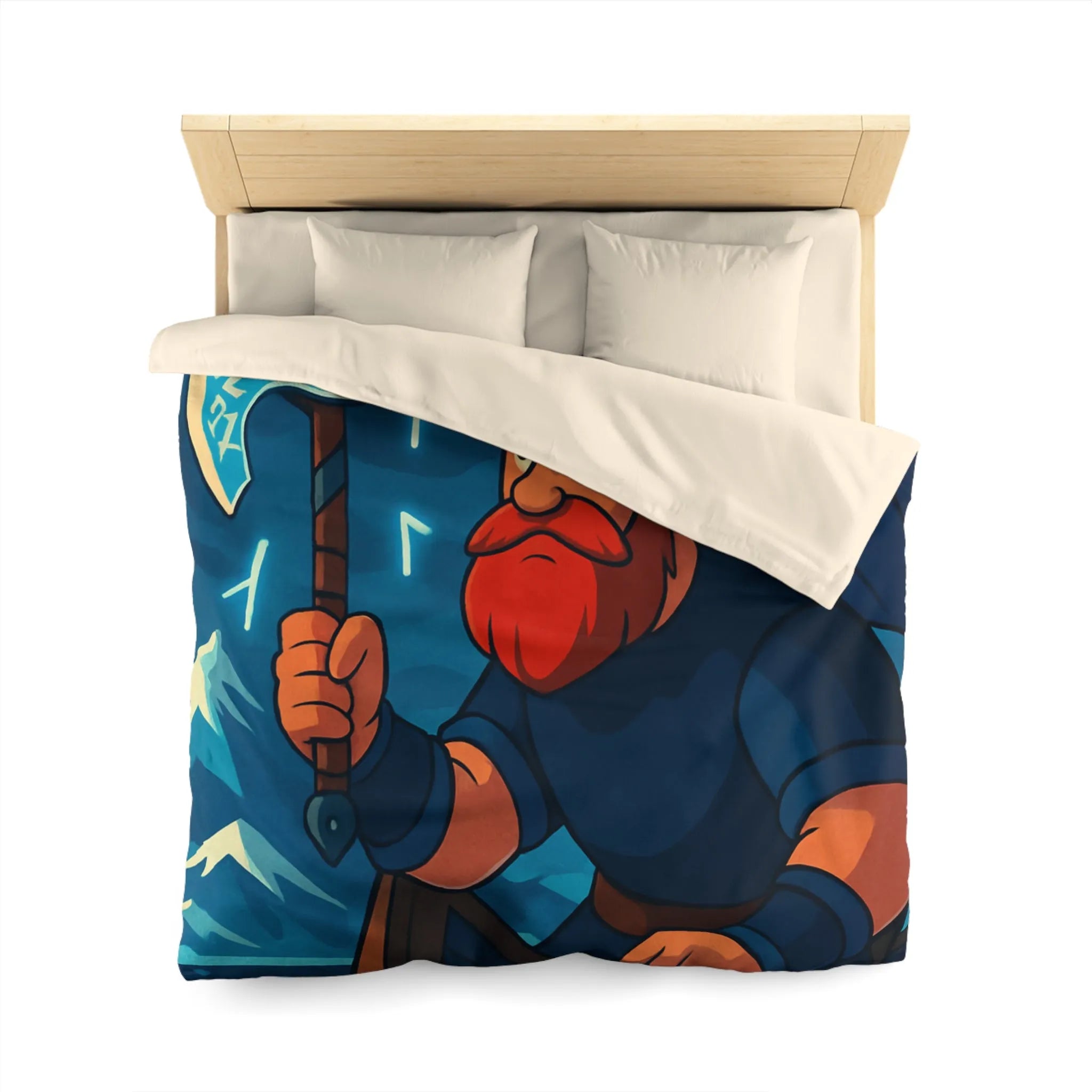 Housse de couette avec Viking barbu voguant sur mer tumultueuse sous ciel nocturne