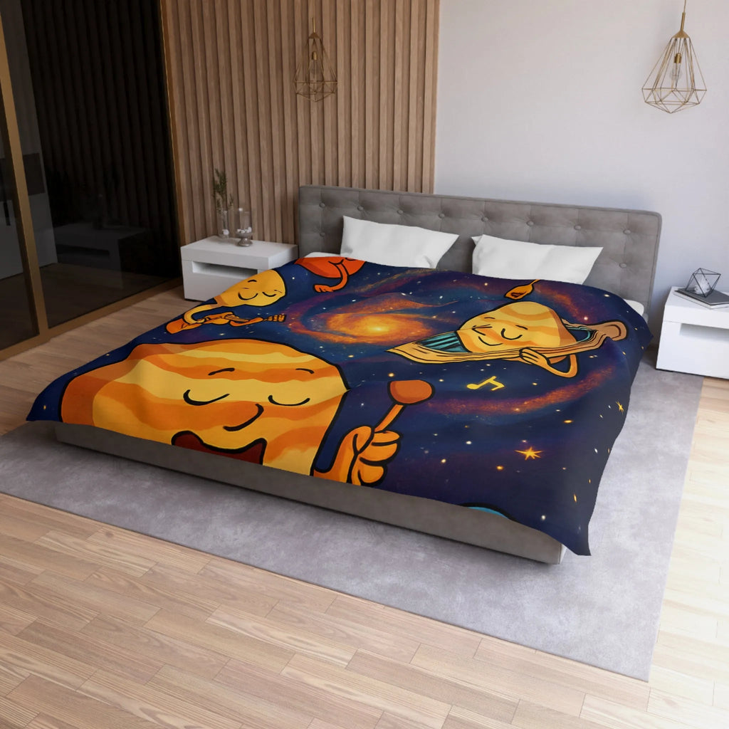 Ensemble joyeux de planètes musiciennes dans l'univers coloré pour housse de couette enfant