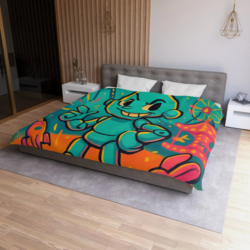 Housse de Couette Ludique avec Robot Jouet et Feux d’Artifice Multicolores pour Enfants