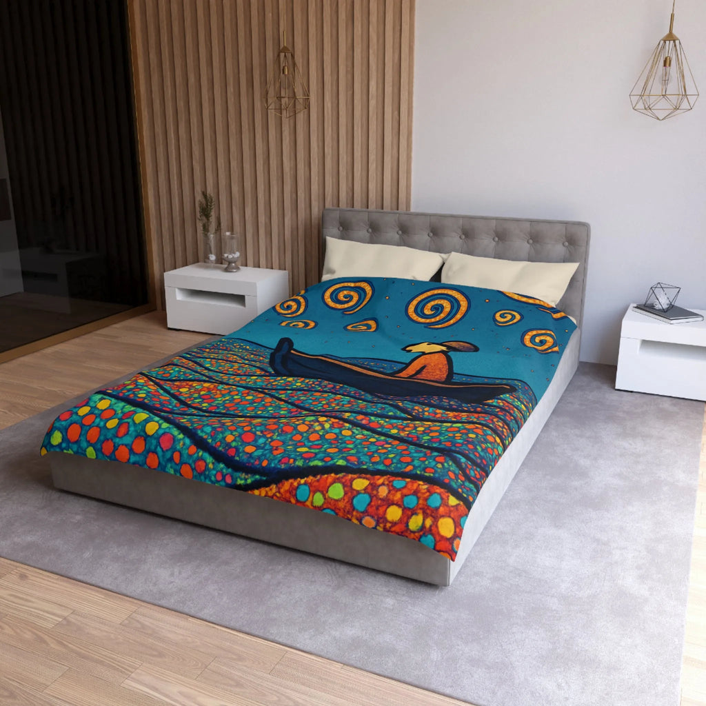 Housse de couette artistique avec motifs oniriques de mer et ciel étoilé