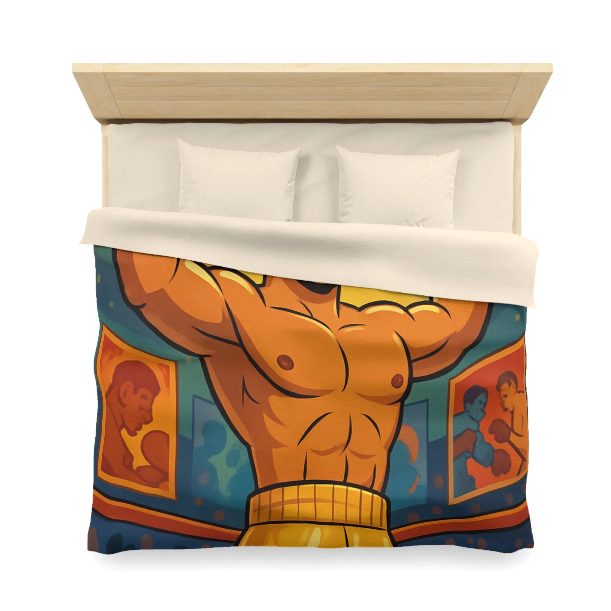 Housse de couette boxer animé gagnant, ambiance rétro colorée pour chambre sportive