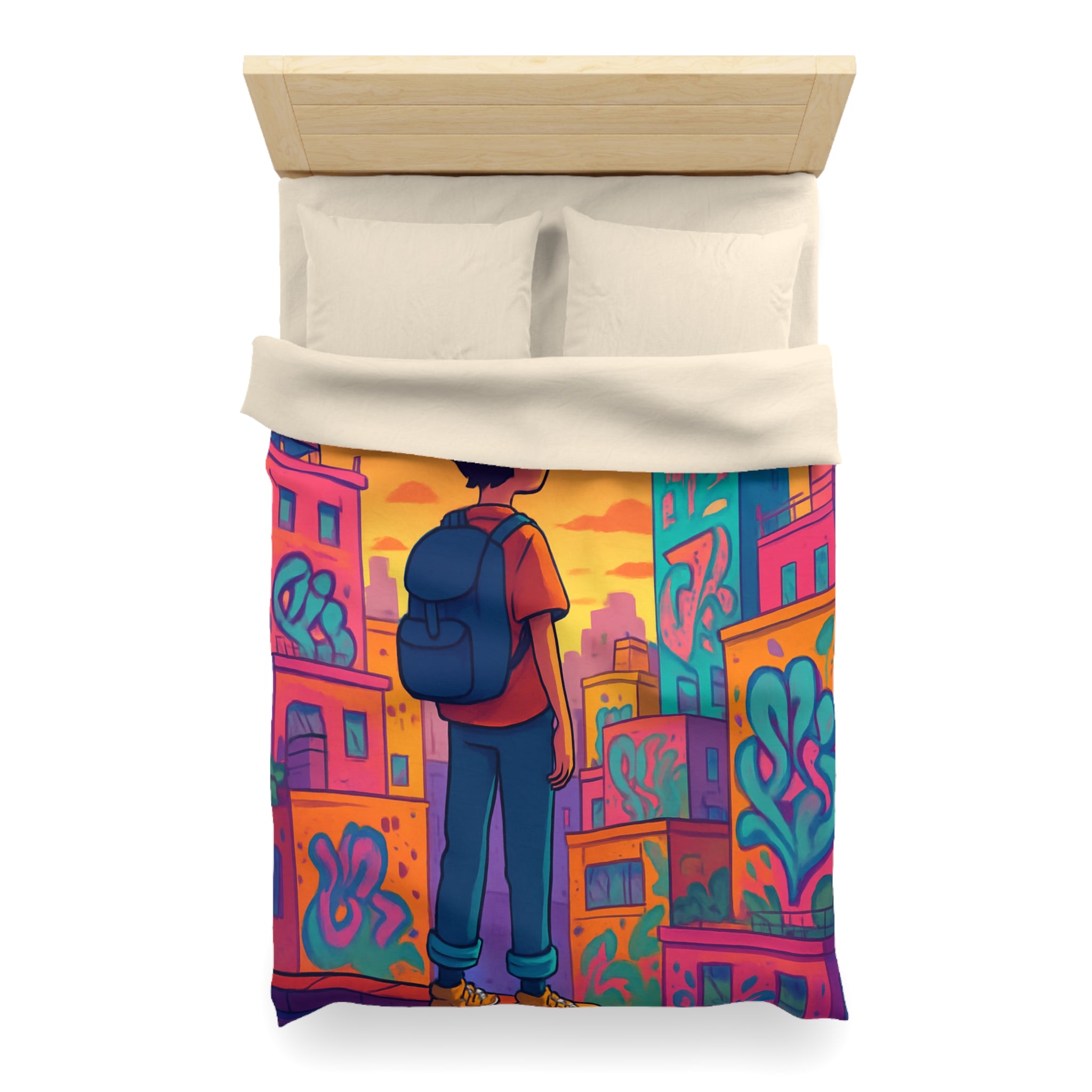 Housse de Couette Microfibre Design Artistique Moderne Décoration Chambre Confort Premium