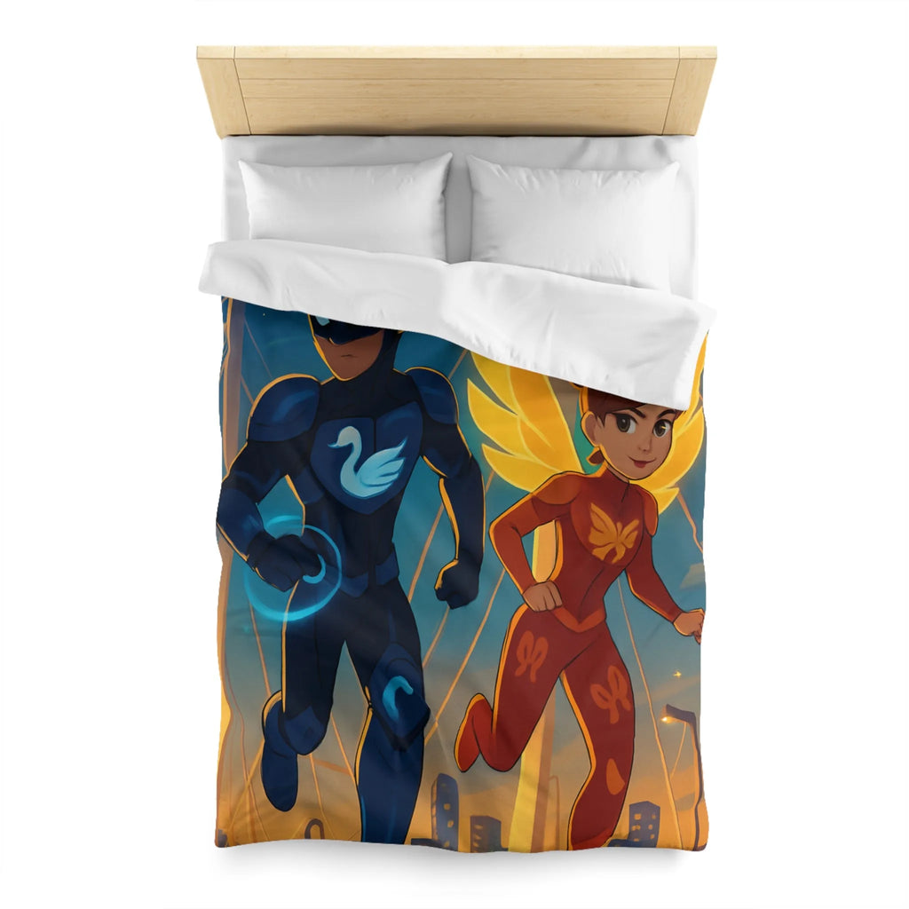 Housse de Couette Avec Héros Masqués et Ville au Crépuscule pour Chambre Enfant