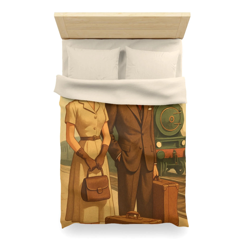 Élégante housse de couette vintage voyageur train rétro nostalgique style années cinquante unique