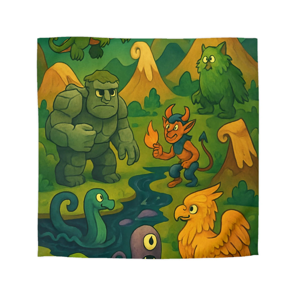 Housse de couette fantaisie créatures magiques et aventure pour chambre d'enfant unique