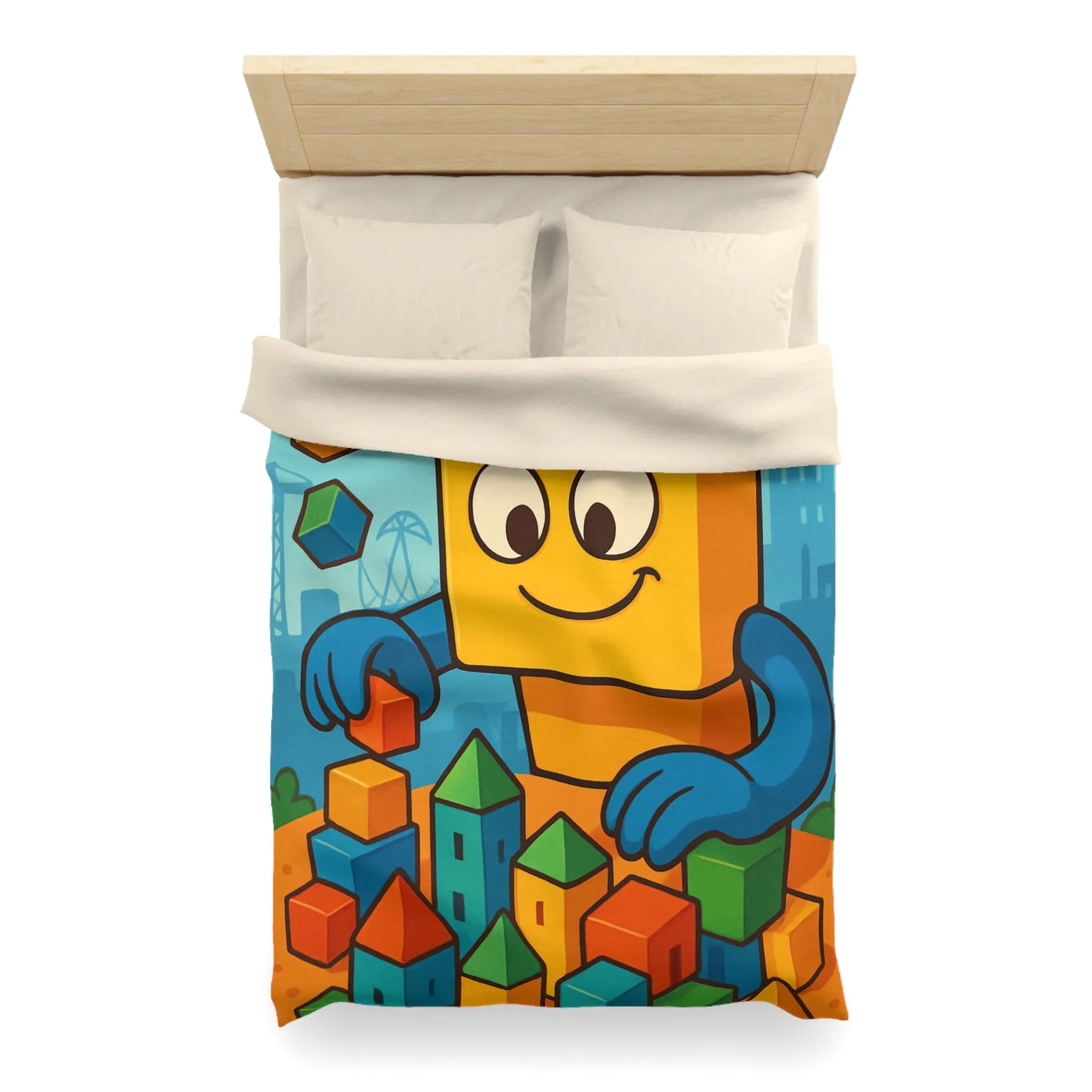 Housse de couette colorée avec motif de construction pour chambre d'enfant joyeuse