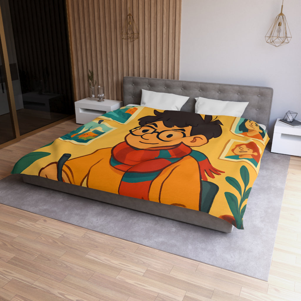 Housse de couette moderne avec illustrations colorées d'artiste travaillant dans un studio créatif