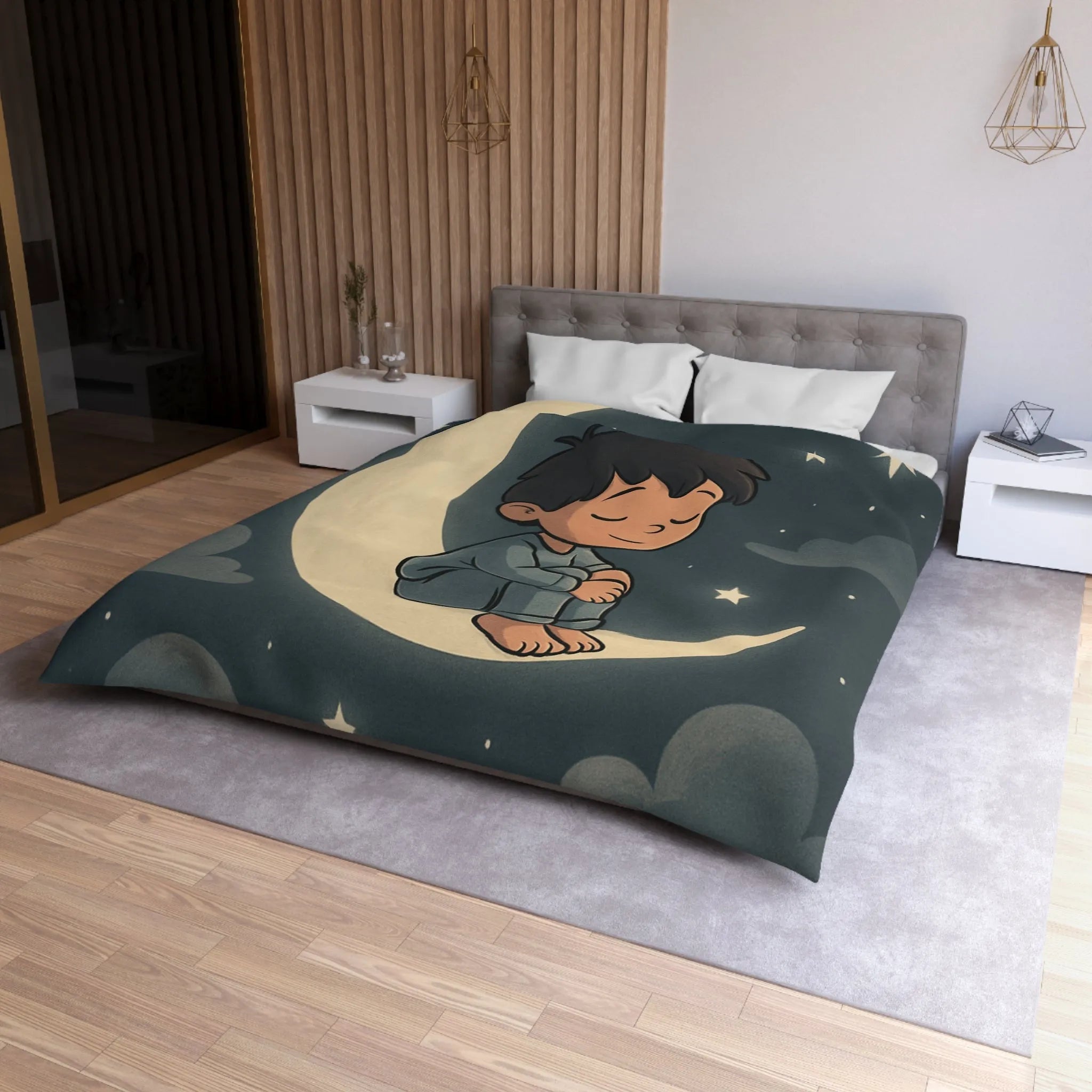 Enchantez les rêves de votre enfant avec cette housse de couette lune étoilée