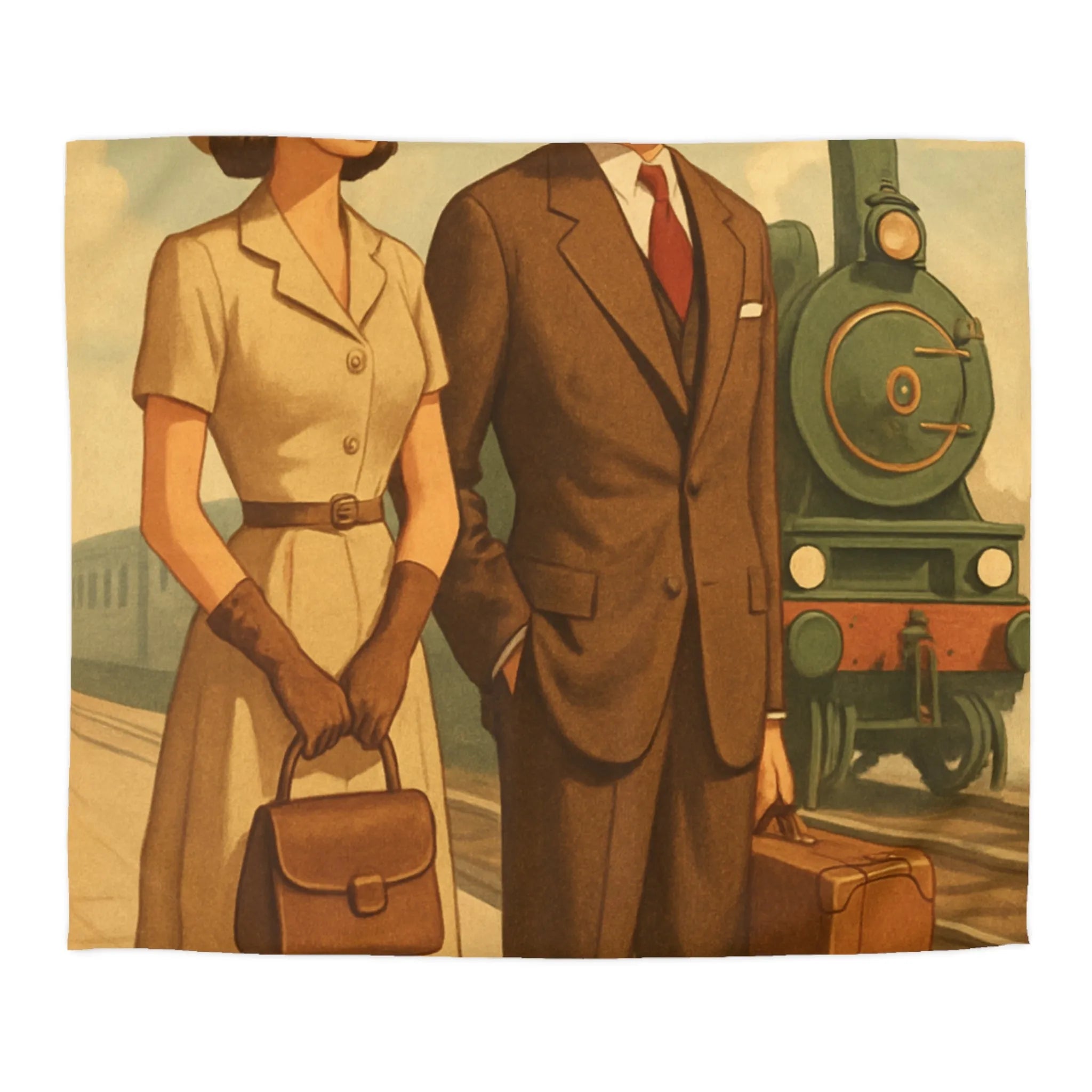 Élégante housse de couette vintage voyageur train rétro nostalgique style années cinquante unique