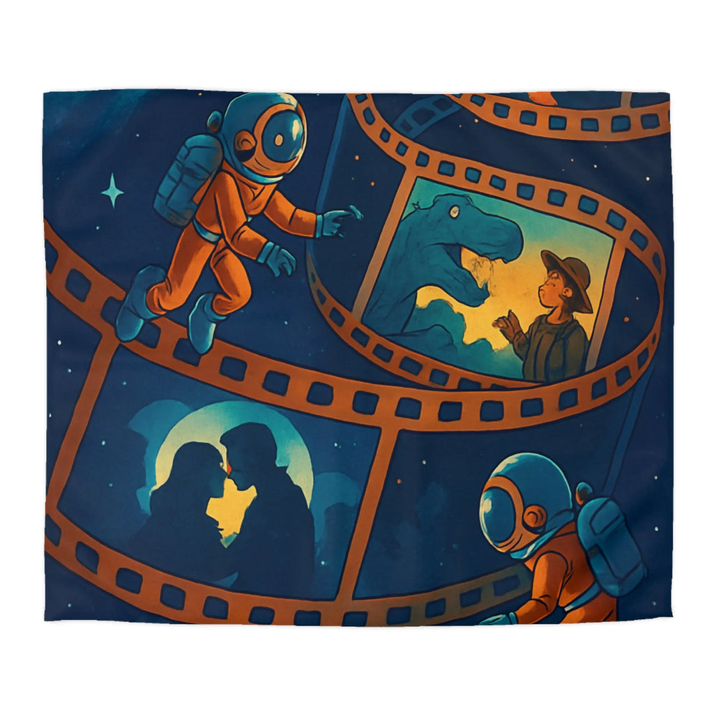 Housse de couette cosmos rêveur avec astronautes et séquences cinématographiques vintage