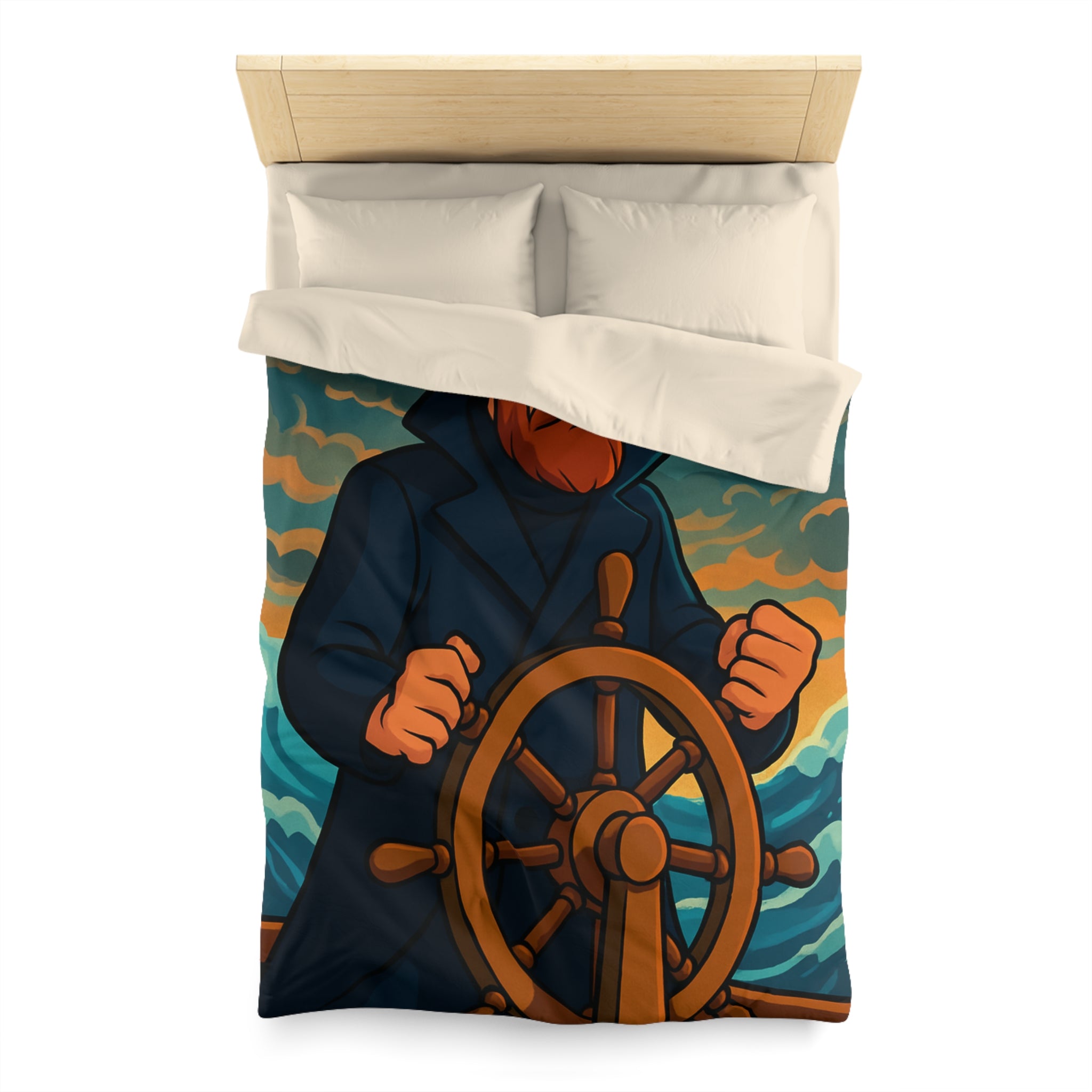 Housse de couette motif marin : capitaine courageux naviguant tempête en mer déchaînée