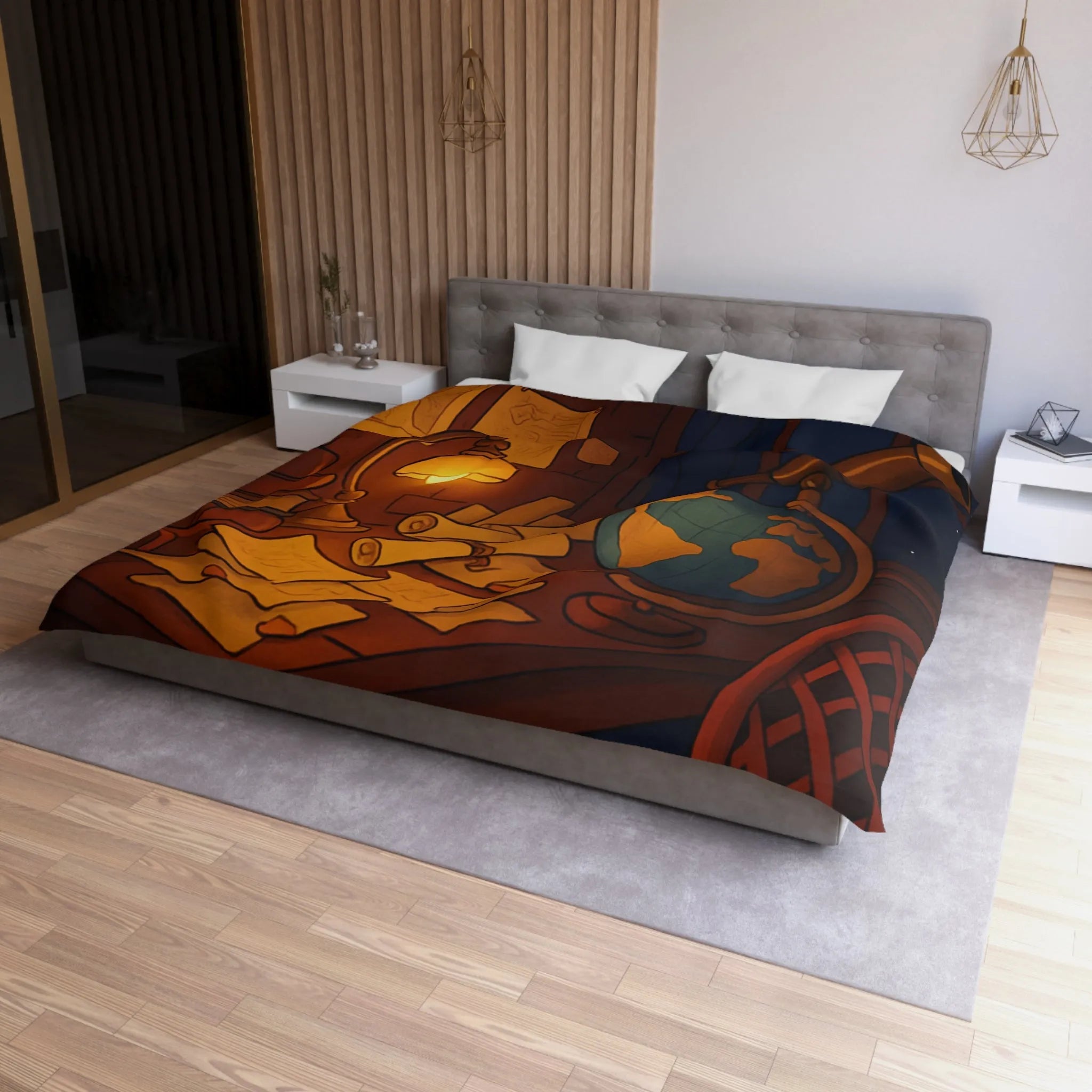 Housse de Couette Astronomie Vintage avec Chat et Globe Terrestre pour Chambre Apaisante