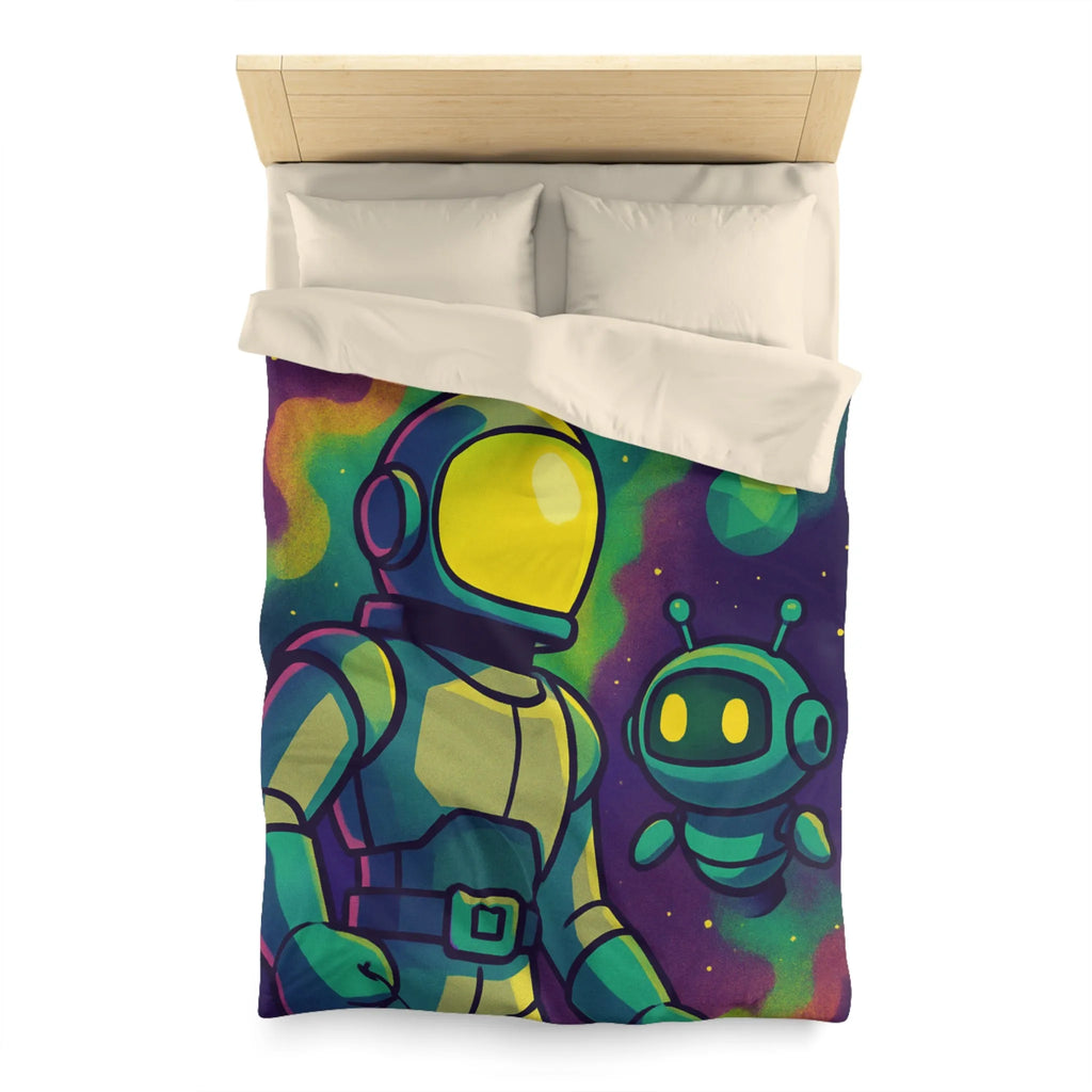 Housse de couette enfant espace avec cosmonaute et robot mignon en couleurs vives