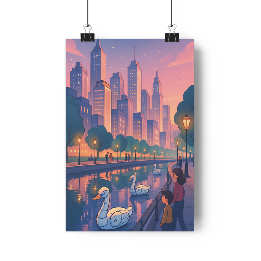 Poster décoratif urbain surréaliste rose orange rêveur salon bureau moderne élégant canal flotter qualité