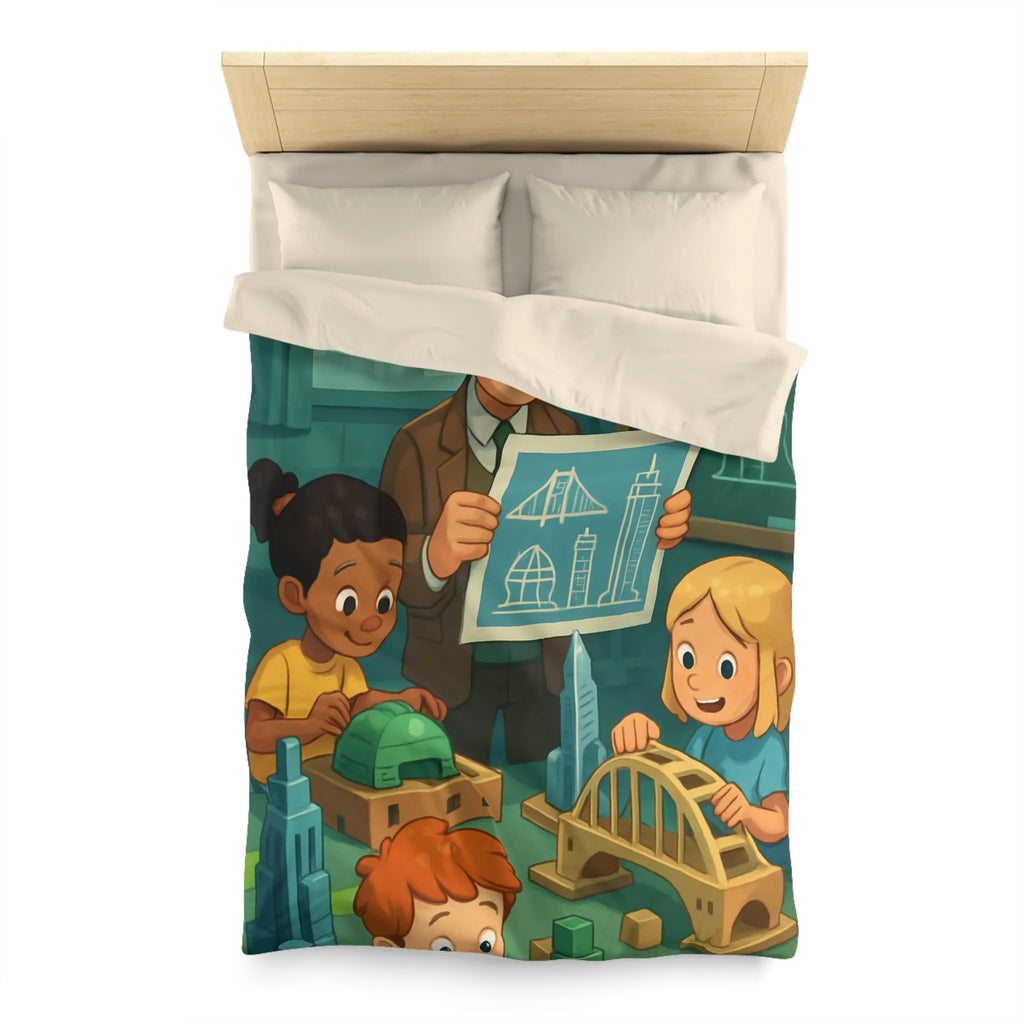 Housse de Couette Enfants Illustrant Un Atelier de Construction Ludique et Éducatif