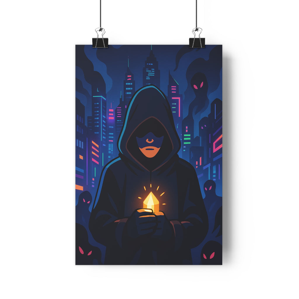Poster décoratif mystérieux néon ombres ville silhouette moderne salon chambre ambiance unique qualité qualité