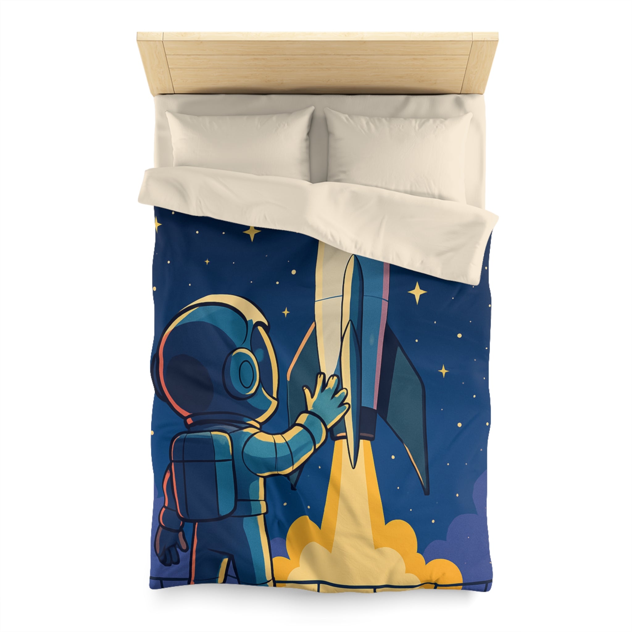 Housse de couette pour enfant avec design astronaute et fusée colorée dans l'espace