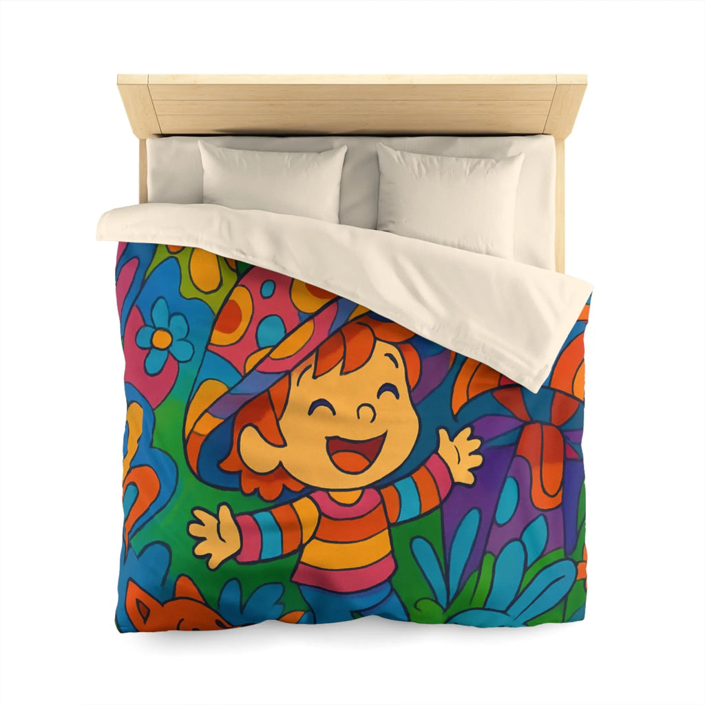 Housse de couette enfant joyeuse avec animaux en forêt style rétro arc-en-ciel