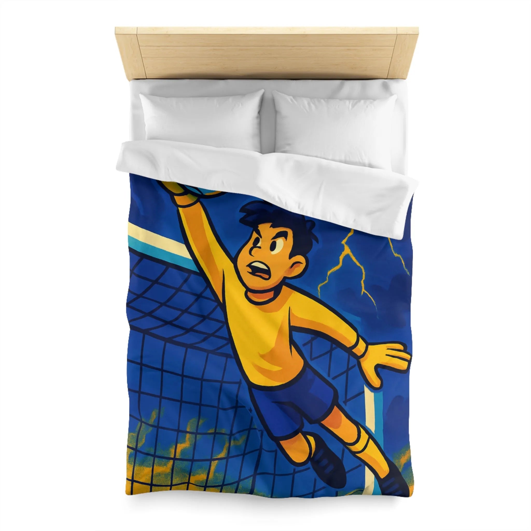 Housse de couette colorée, illustration de footballeur en action, idéale pour chambre d'enfant