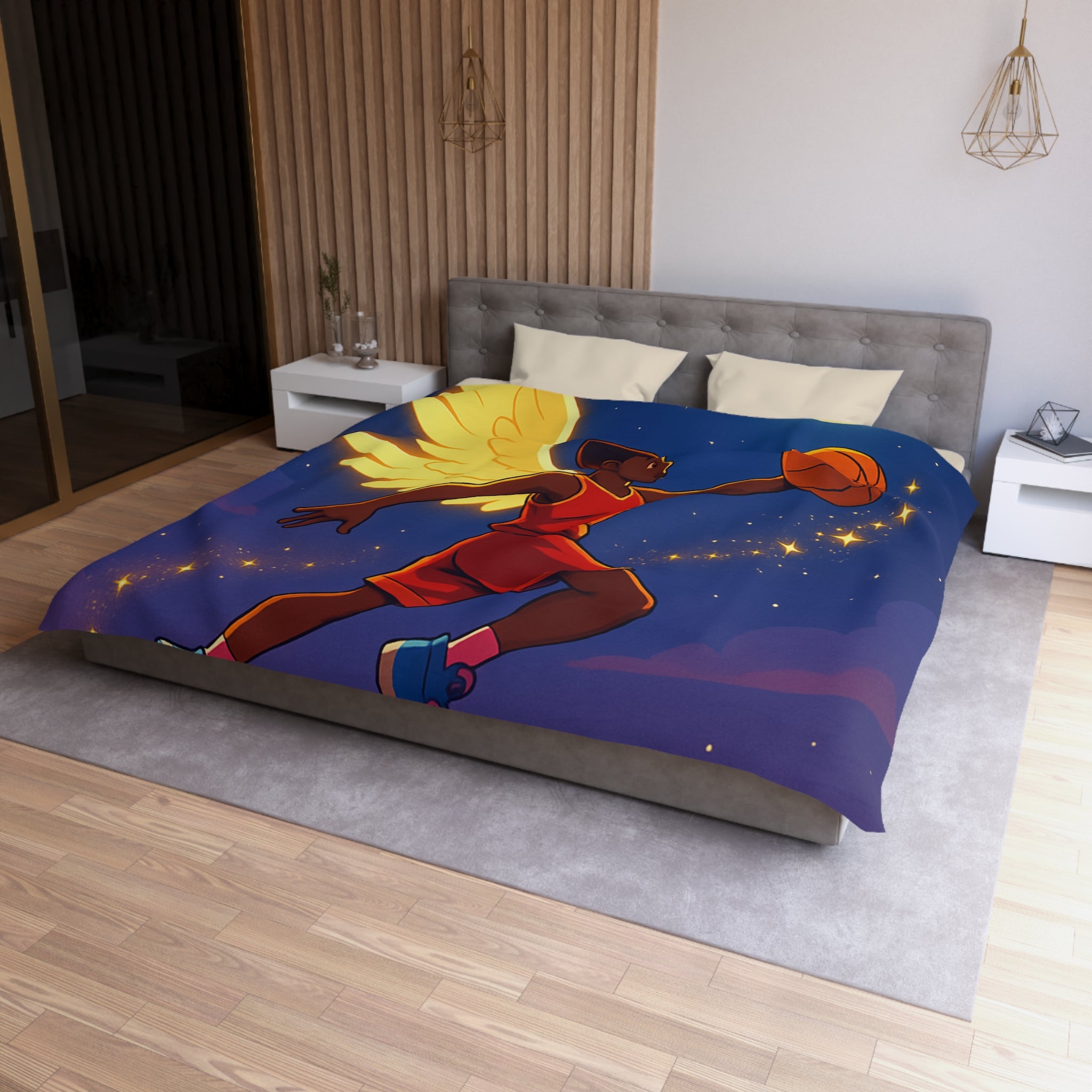 Housse de Couette Unique Baskets d'Ange Volant au Clair de Lune Étoilé
