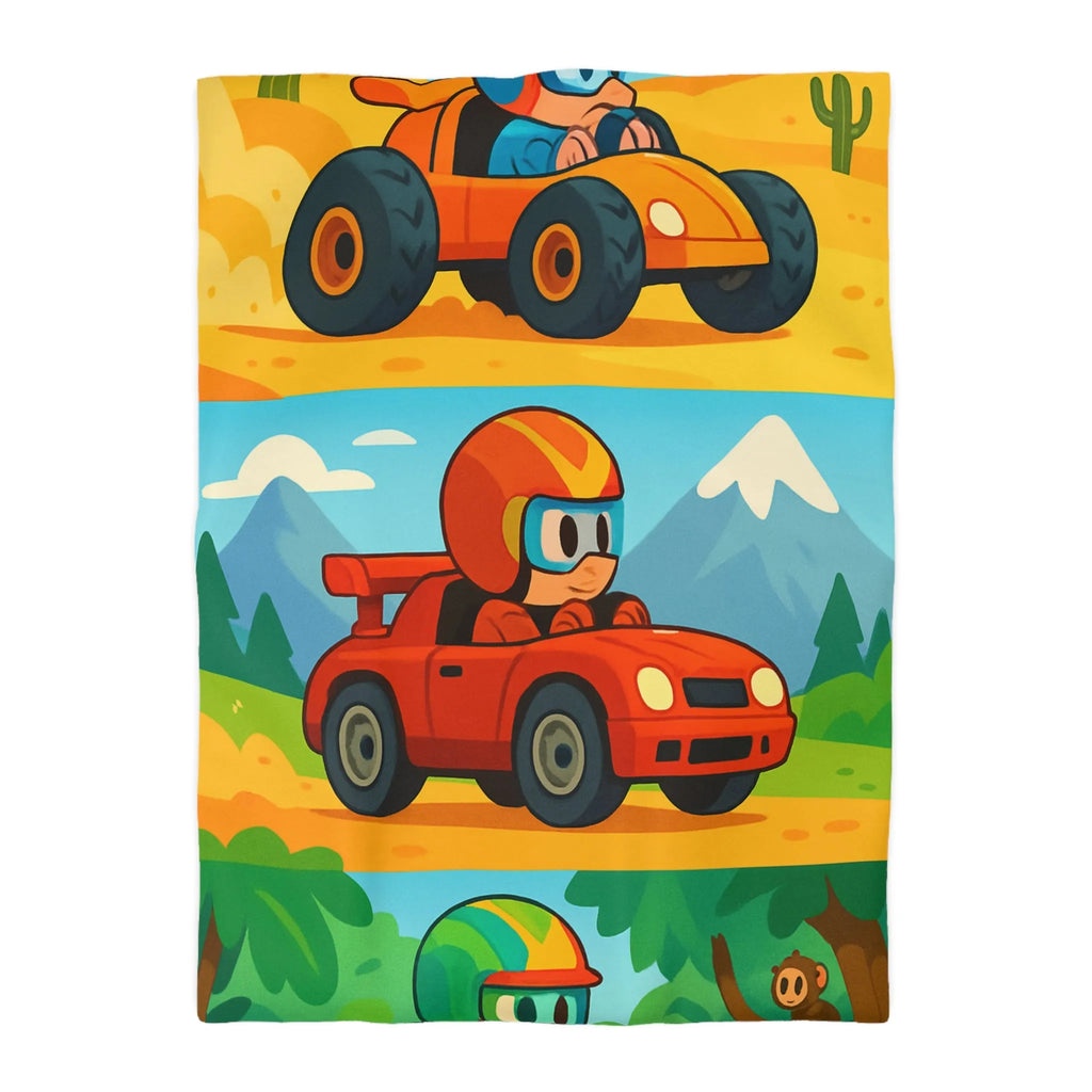 Housse de couette colorée avec motifs de voitures et paysages pour chambre d'enfant