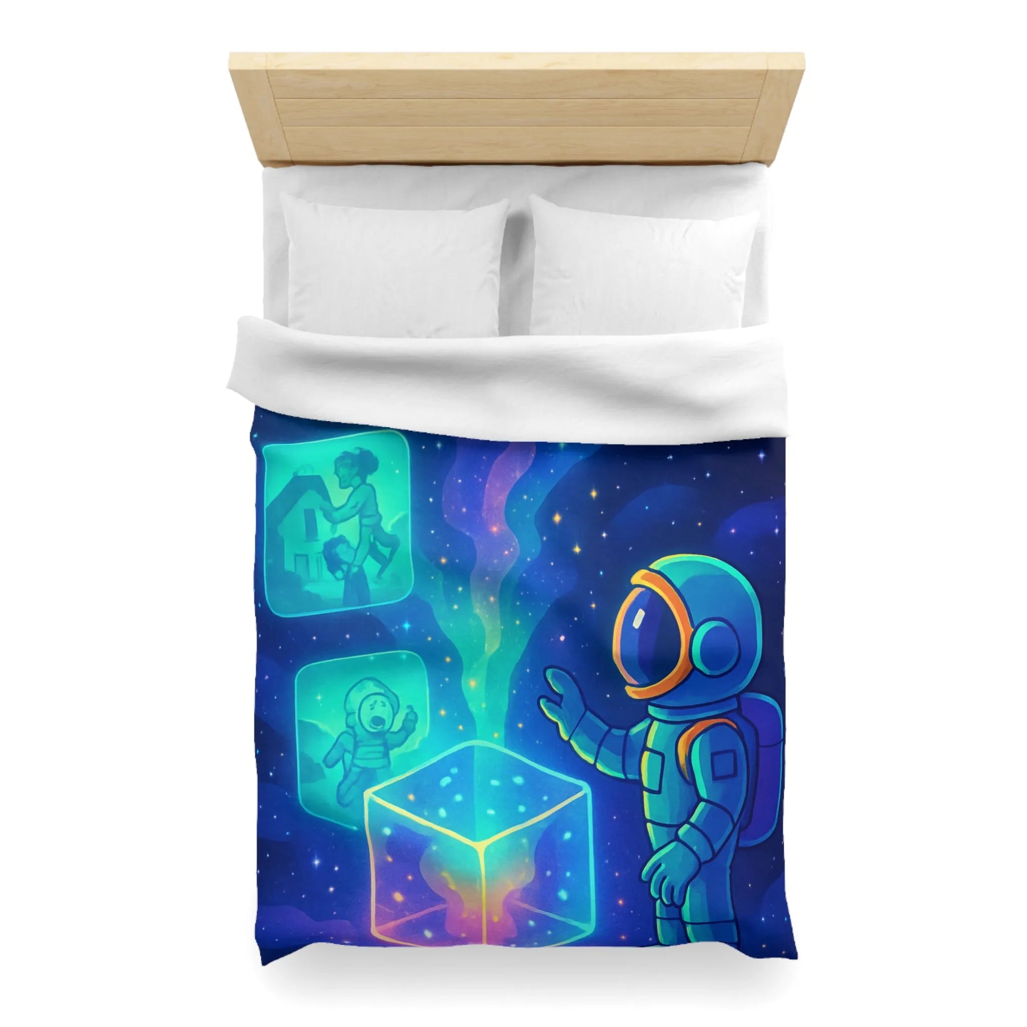 Housse de Couette Galaxie Enfant Rêveur avec Espace, Astronaute et Cube Mystique