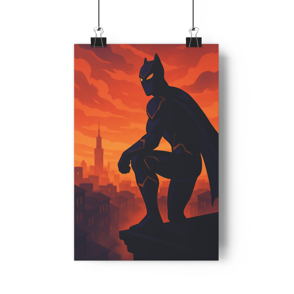 Poster décoratif dramatique crépuscule rouge orange mystérieux silhouette moderne salon bureau captivant unique qualité