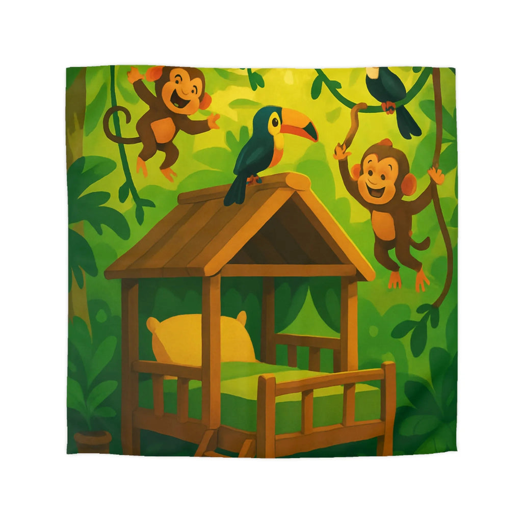 Housse de couette jungle avec singes et toucans pour chambre d'enfant colorée