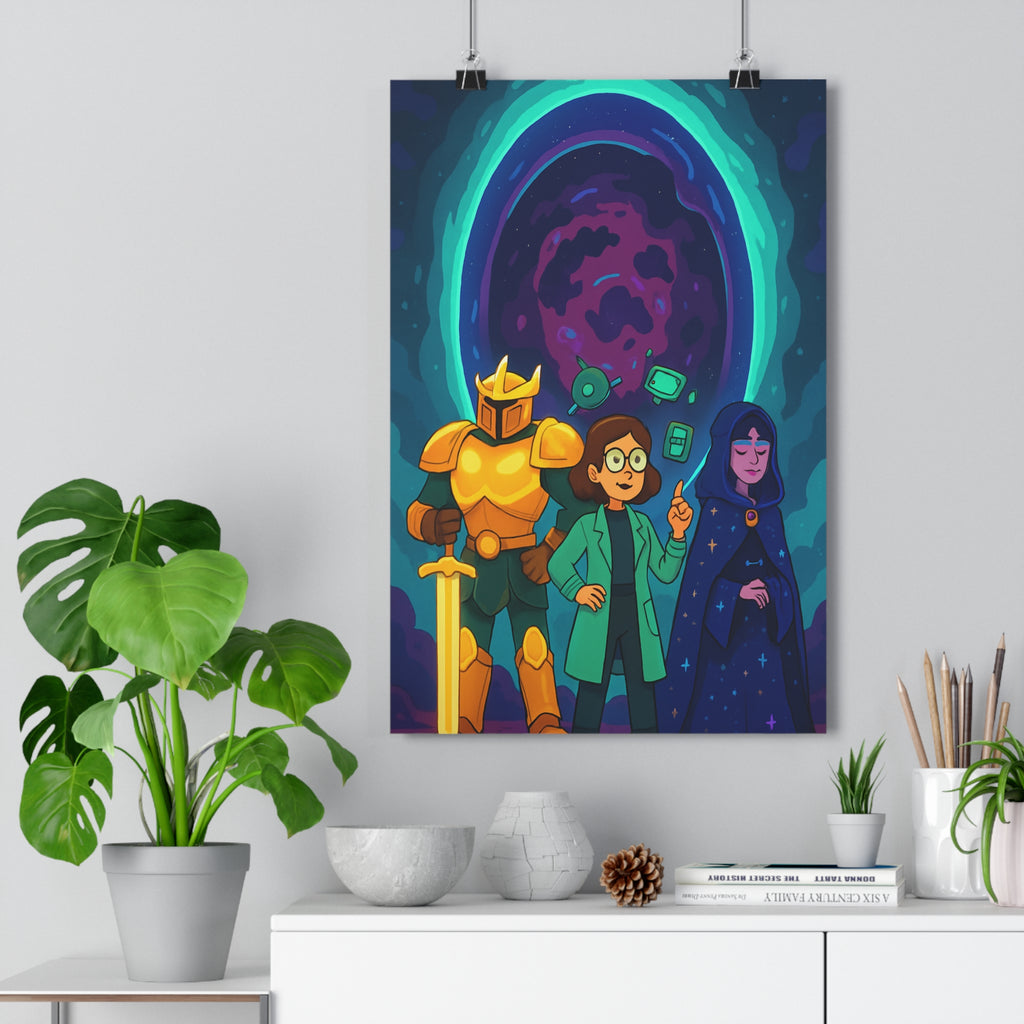 Poster décoratif mystique épique bleu violet chevalier scientifique magicienne chambre bureau 30x46 ambiance héroïque
