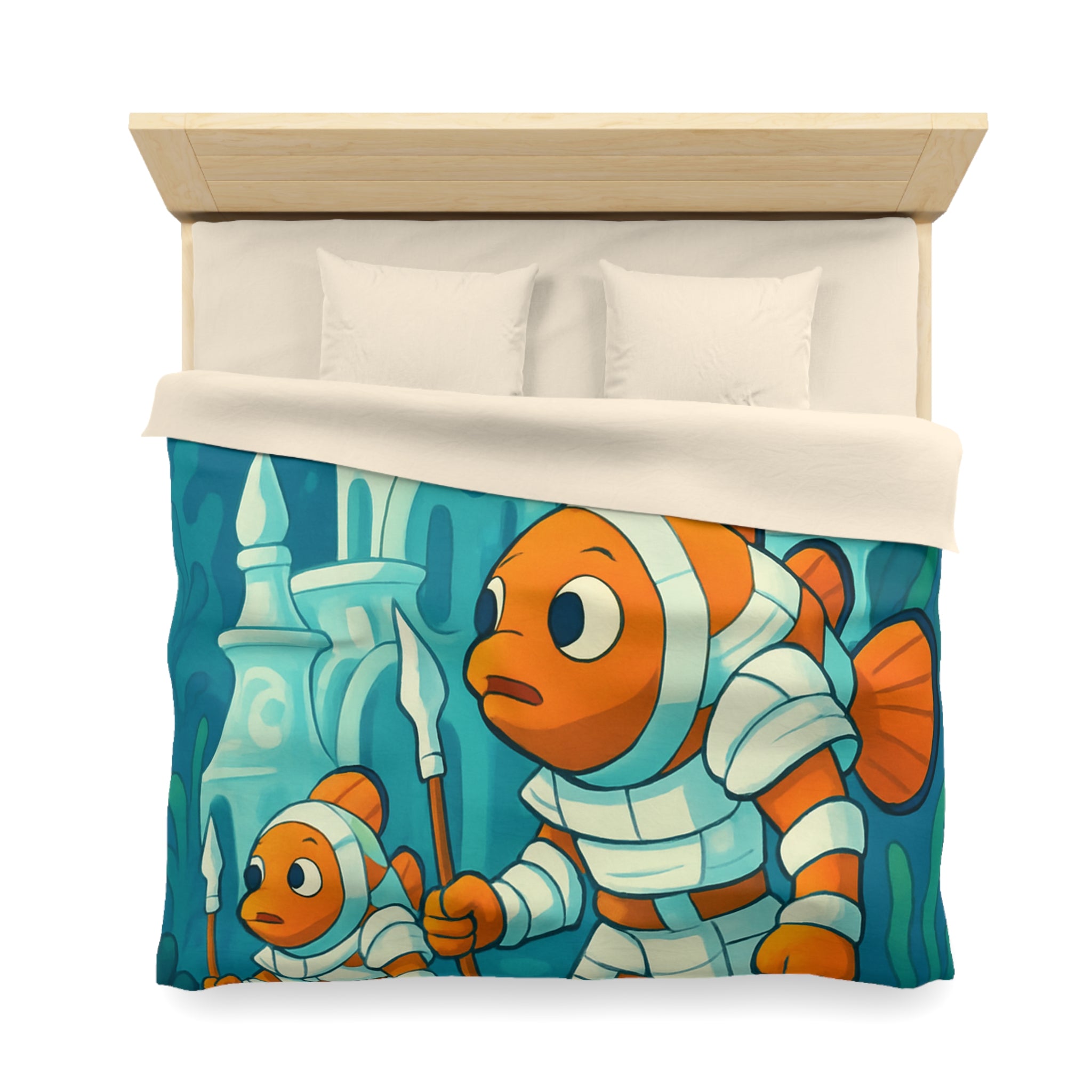 Intriguante housse de couette poissons en armure explorant un royaume sous-marin magique