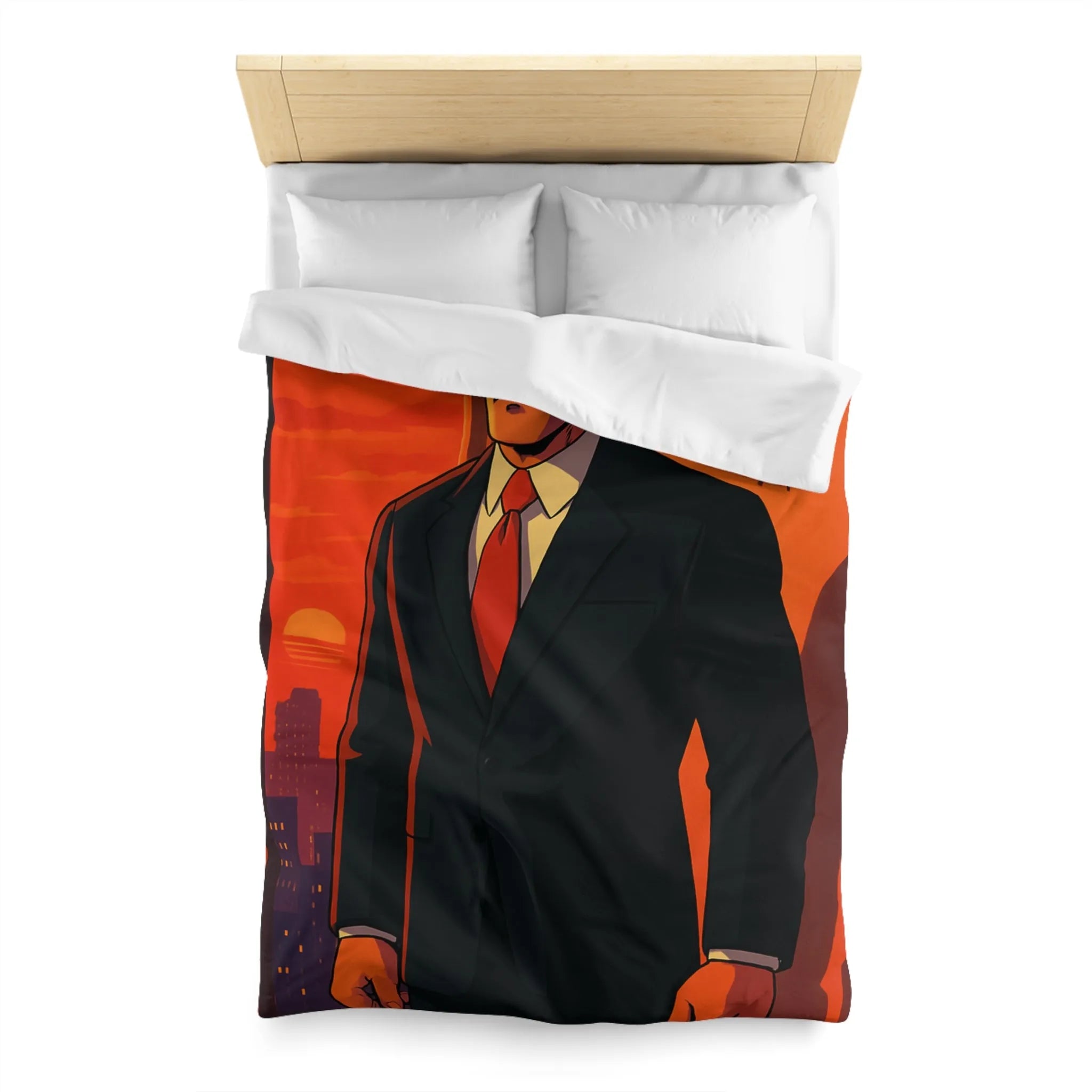 Housse de Couette au Style Épuré avec Silhouette Énigmatique et Coucher de Soleil