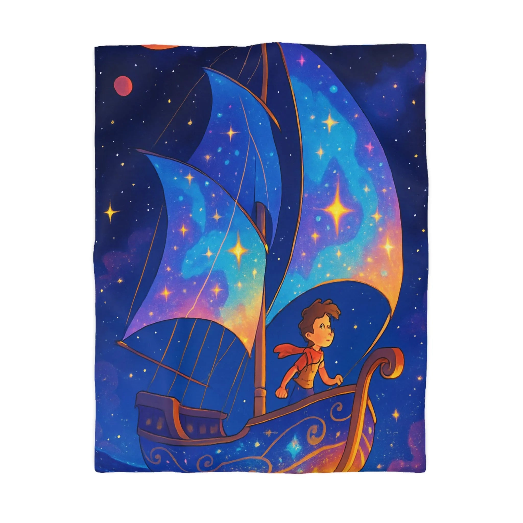 Housse de Couette Enchantée: Bateau Stardust Voyageant Dans l'Univers Étoilé pour Enfants