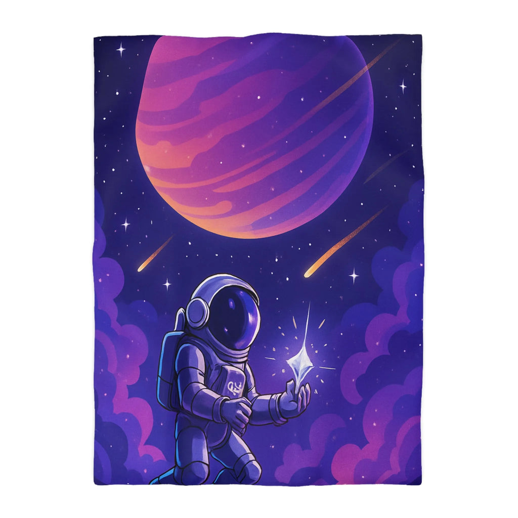 Housse de Couette Astronaute Galactique : Étoiles, Planète Rose, Ciel de Nuit Mystique