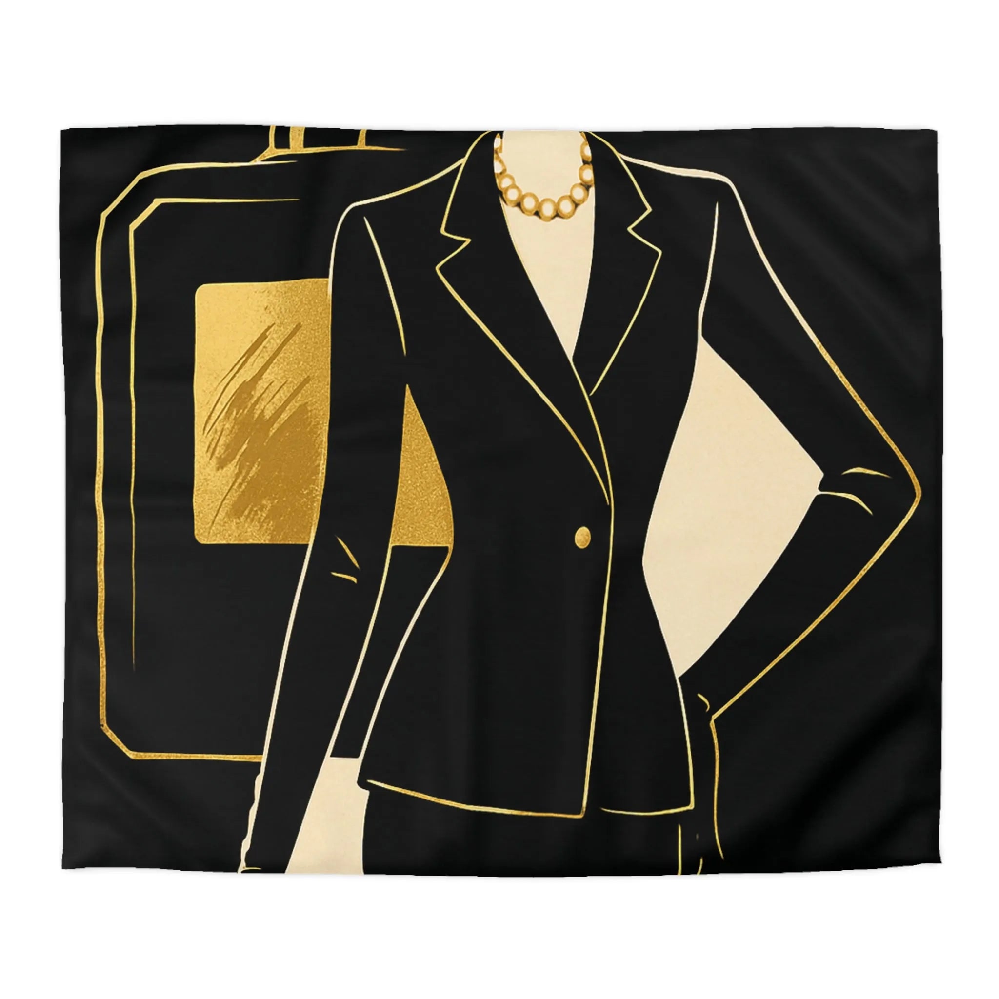 Élégante illustration minimaliste avec parfum et silhouette féminine en noir et or