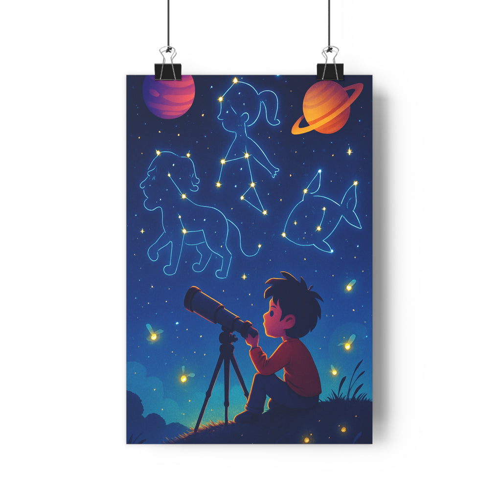 Poster décoratif nuit étoilée constellation magique enfant chambre illustration rêveuse colorée 30x46 cm ambiance