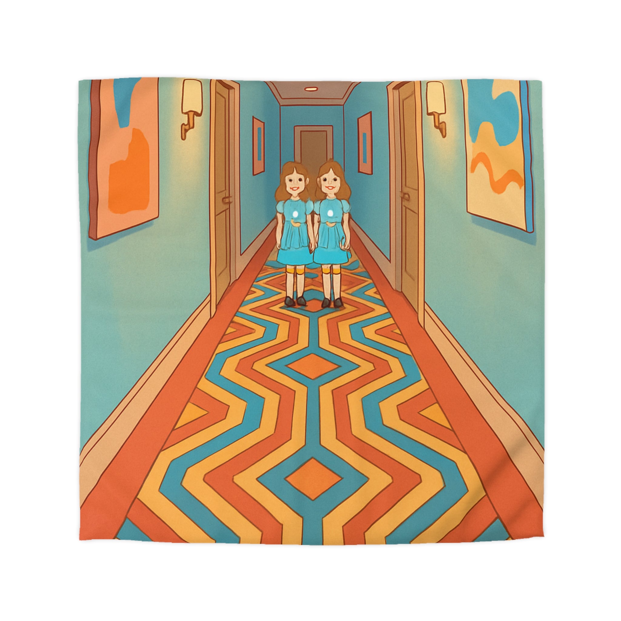 Housse de couette motif géométrique rétro et ambiance inspirée de films classiques d'horreur