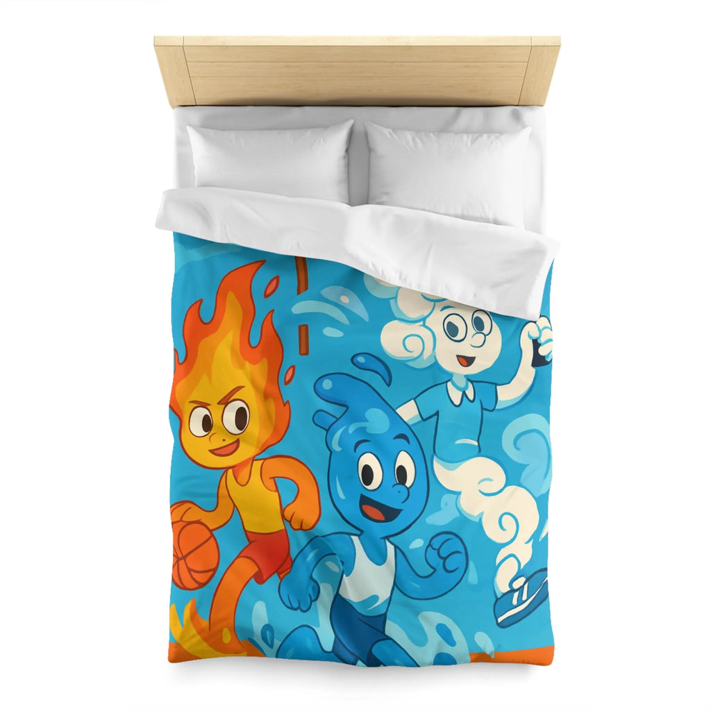 Housse de couette colorée avec motifs d’éléments sportifs et symbole de paix